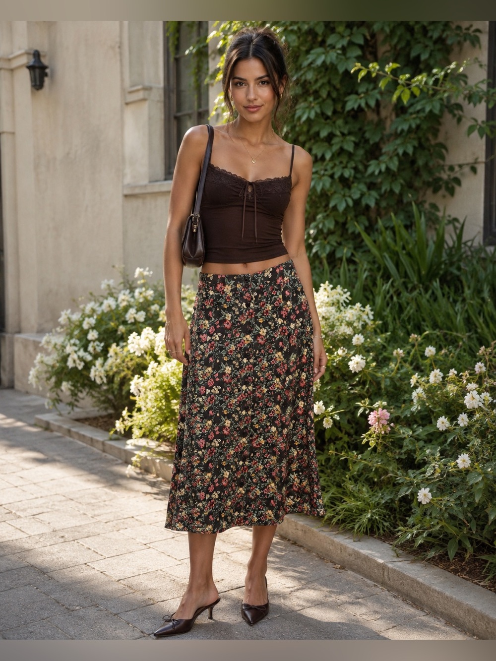Vintage 90s Kathryn Deene New York Floral Button Front Midi Skirt Cottagecore